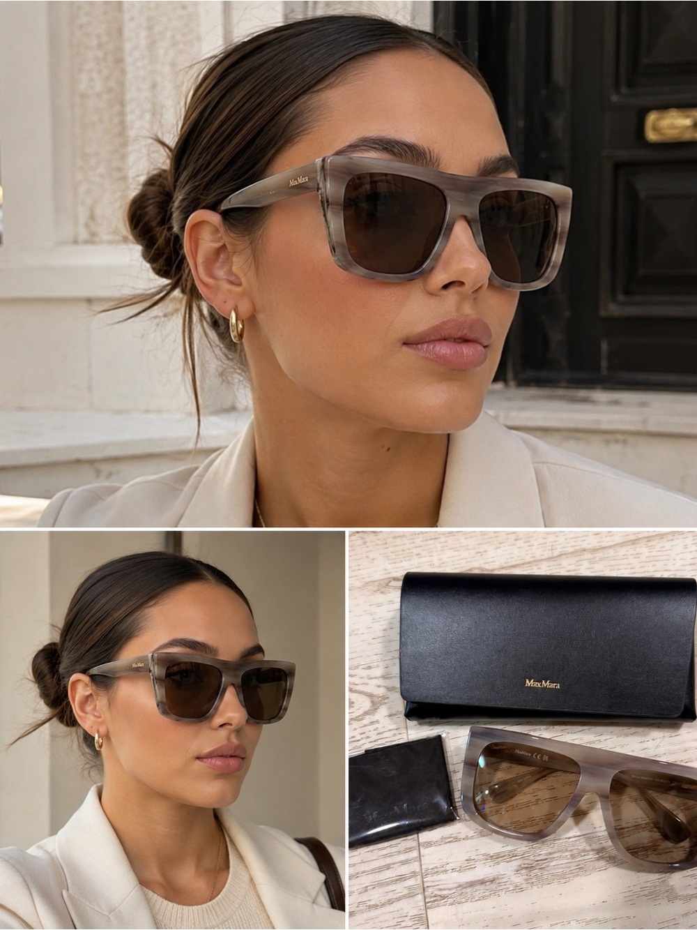 Max Mara Oversized Beige Gradient Shield Sunglasses - Picture 7 of 7